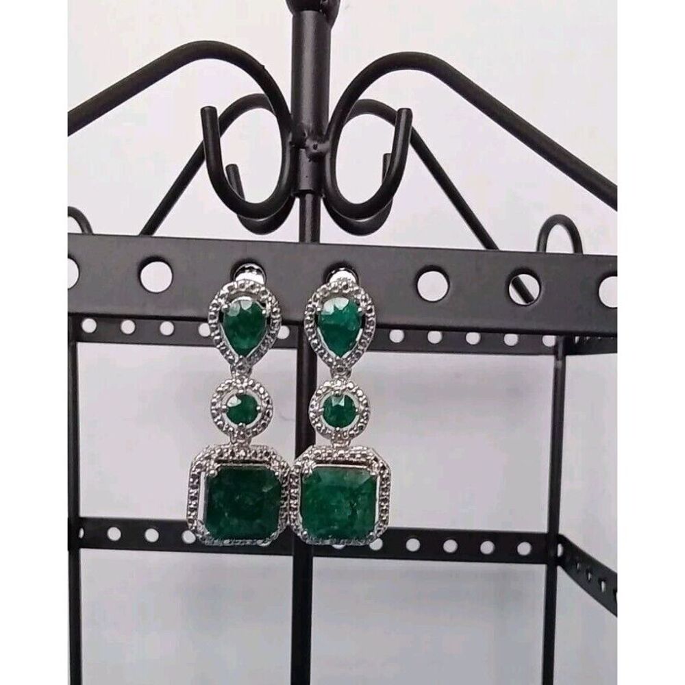 Emerald Dangle Earrings - Statement‎ Jewelry, Green Gemstone, Silver Tone
